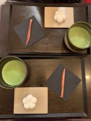 Organic matcha (top) and organic matcha premium (bottom) with monaka   at Toraya in Paris