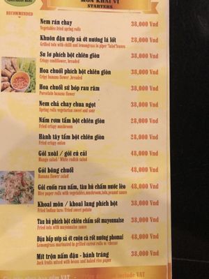 Menu at Hoa Vien  in Hue