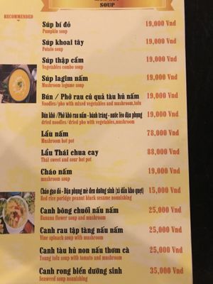 Menu at Hoa Vien  in Hue