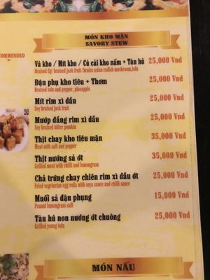 Menu at Hoa Vien  in Hue
