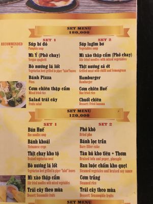 Menu at Hoa Vien  in Hue