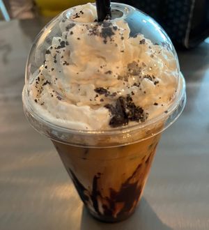 Oreo latte with oat milk and almond whipped topping  at Buddha's Brew in Mesa