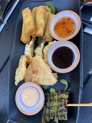 Vegan spring rolls and sweet potatoes  at Hofu in Koege