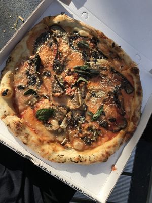 Vegan parmigiana pizza  at Pizza Circus in Barcelona