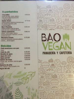 Drinks menu at BaoVegan in Cancun