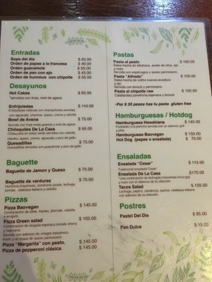 Food menu at BaoVegan in Cancun