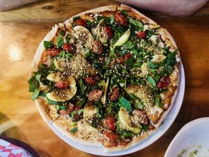 Pizza garden salad at BaoVegan in Cancun