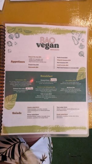 English menu at BaoVegan in Cancun
