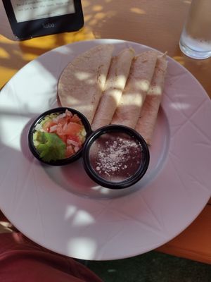 Quesadillas with black bean sauce and guacamole. I also had some habanero sauce to spice it up a bit at BaoVegan in Cancun