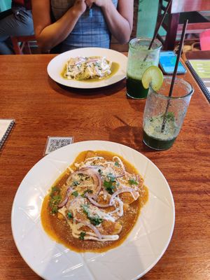Enchiladas verde + roja at BaoVegan in Cancun