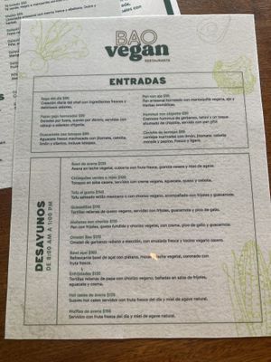 Menu  at BaoVegan in Cancun