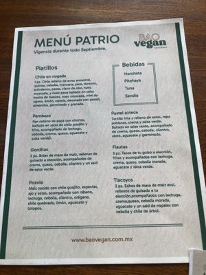 Menu  at BaoVegan in Cancun