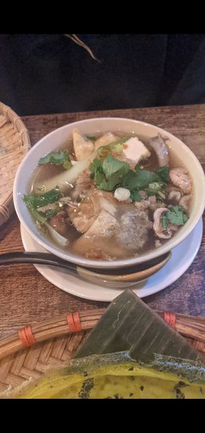 Tofu mushroom soup at Comcha Vegan in Berlin