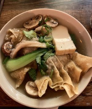 Starter soup with dumblings. Very tasty!  at Comcha Vegan in Berlin