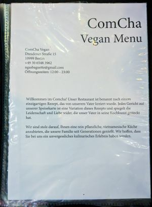 Menu page at Comcha Vegan at Comcha Vegan in Berlin