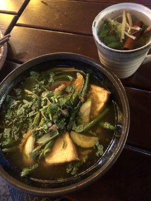 Soup and tea:)  at Comcha Vegan in Berlin