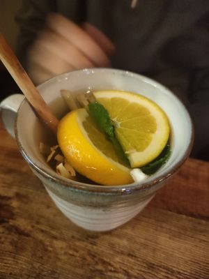 Cinnamon tea that wasn't very cinnamony at Comcha Vegan in Berlin