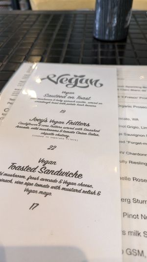 Vegan menu November 2024 at Hey Joe in Brisbane