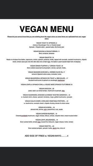 Vegan menu at Hey Joe in Brisbane