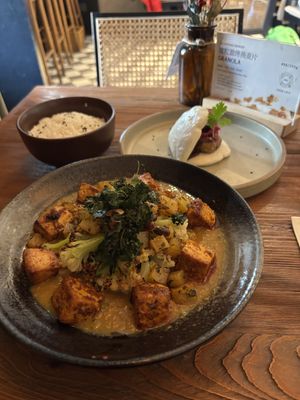 Curried cauliflower with tofu and Bao  at Duli in Shanghai