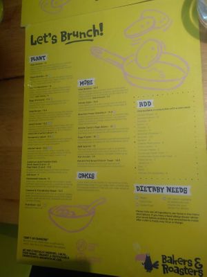 Menu at Bakers & Roasters in Amsterdam