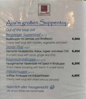 Includes a really great vegan soup at Krummholzhütte in Haus