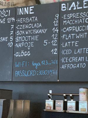 menu at The Brick Coffee Factory in Lodz