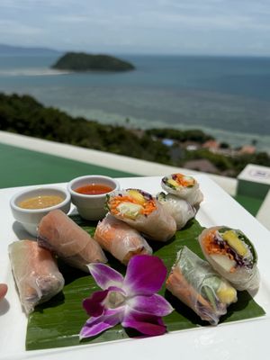  Fresh spring rolls served with peanuts sauce at Bluerama in Koh Phangan