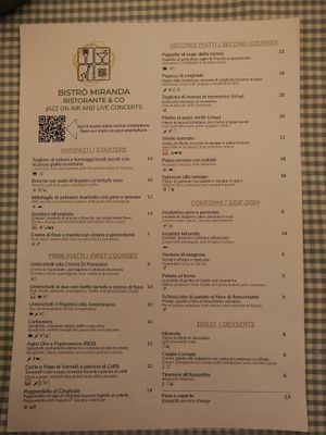 The menu at Bistro Miranda in Orvieto