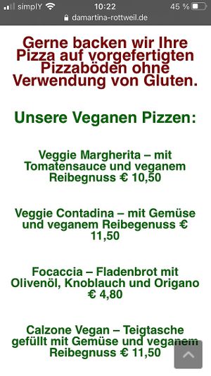 Vegane Pizzen at Ristorante Da Martina in Rottweil