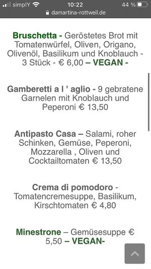 Vegane Vorspeisen (Bruschetta & Gemüsesuppe) at Ristorante Da Martina in Rottweil