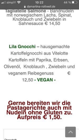 Vegane Gnocchi at Ristorante Da Martina in Rottweil