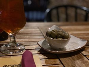 Olives from the village  with beer at Sota De Copes in Tarragona