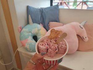 Rasberry, banana coconut ice cream bouquet 😍 at Ciepło Zimno by Lody Tajskie in Sanok