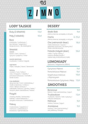 Ice Cream menu at Ciepło Zimno by Lody Tajskie in Sanok