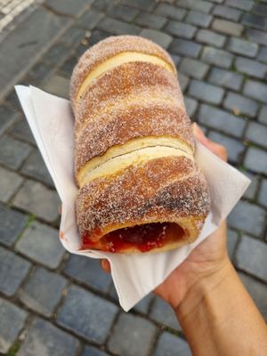 Strawberry jam filling at Sweet Dreams in Prague