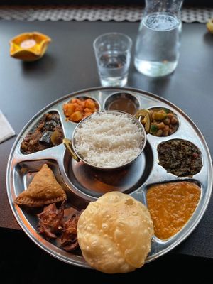 “8 small dishes vegan plate” at Malala - A taste of Indian/Pakistani Punjab in Umea