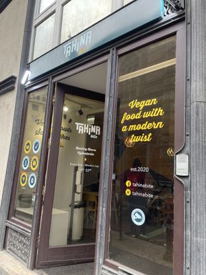 If you’re facing the Synagogue (from the tourist point), this is to your left, a bit on the inside.  #Veganuary at Tahina Bite in Budapest