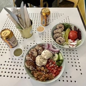 Spicy pfalafel plate and mediterranean bowl  at Tahina Bite in Budapest