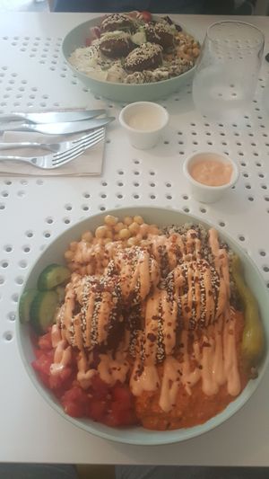 Spicy falafel bowl at Tahina Bite in Budapest