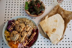 We ordered some extras with the place with falafel.  at Tahina Bite in Budapest