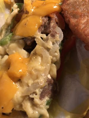 Steak egg and cheez omelette meal / hash browns  at Quannies Vegan Dishes  in Fort Lauderdale