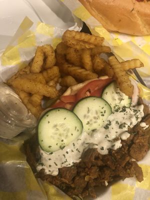 Steak gyro dinner with fries  at Quannies Vegan Dishes  in Fort Lauderdale