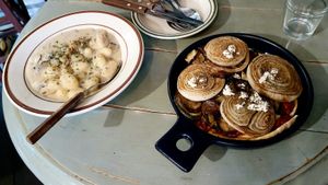 Candiac pizza and Mushroom cream gnocchi at Chez Valerie 셰 발레리 in Seoul