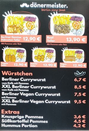 Menu for Curry Sausages at Dönermeister - Neubaugürtel in Vienna