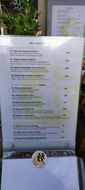 Menu at Sweet Raviolis - Rue Montmartre in Paris