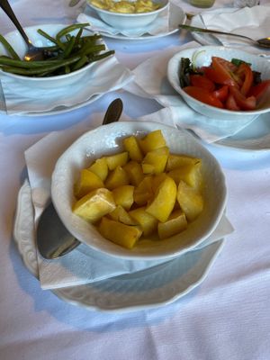 Side dishes. Haricots verts, potatoes and salad (vegan) at Hotel Van der Werff in Schiermonnikoog