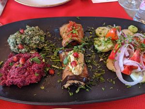 The starters plate of the degustation meal.  at Hachapuri in Budapest