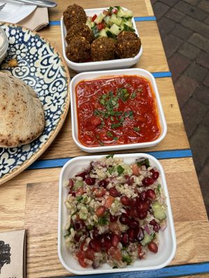 Falafels and two different salads (small portion)  at Mazel Tov in Budapest