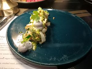 Spy pickled zucchini, wasabi verde, truffle mayo at Rogue Bistro in Newstead